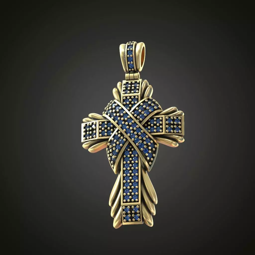 Cross gems two colored metal 3D print model