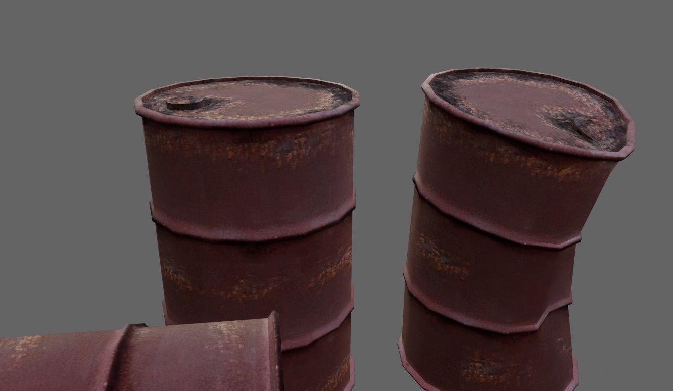 Old Rust Drums and Damaged Drums - Tambor Velho Low-poly 3D model_12