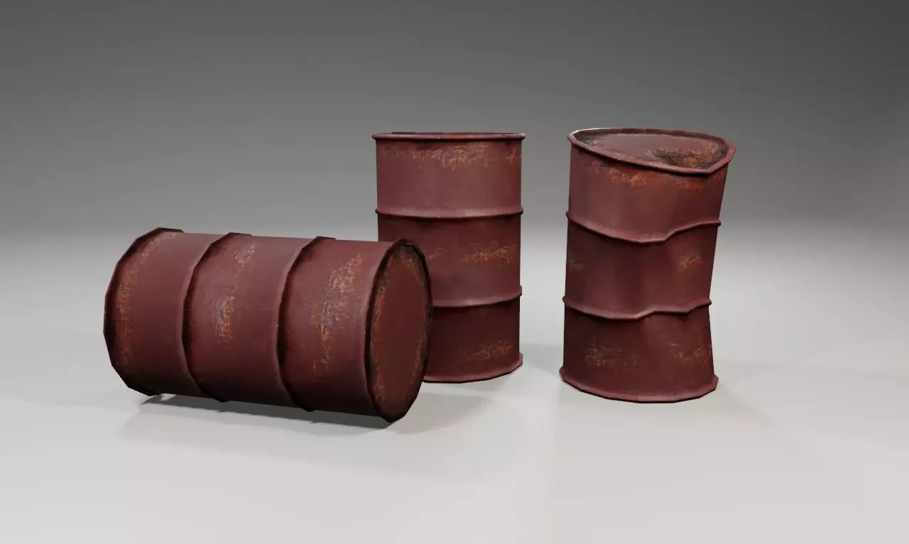 Old Rust Drums and Damaged Drums - Tambor Velho Low-poly 3D model_0
