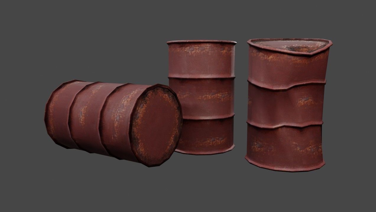 Old Rust Drums and Damaged Drums - Tambor Velho Low-poly 3D model_3