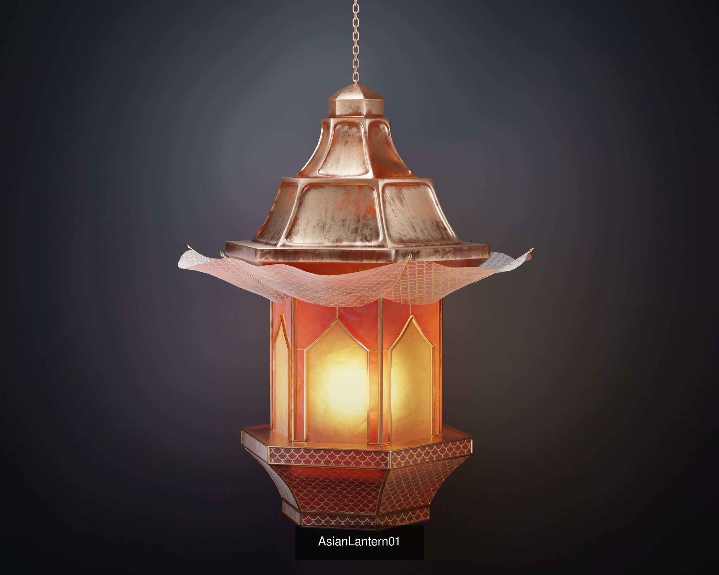 6 AsianLantern copper lantern hanging 3D Model Collection_1