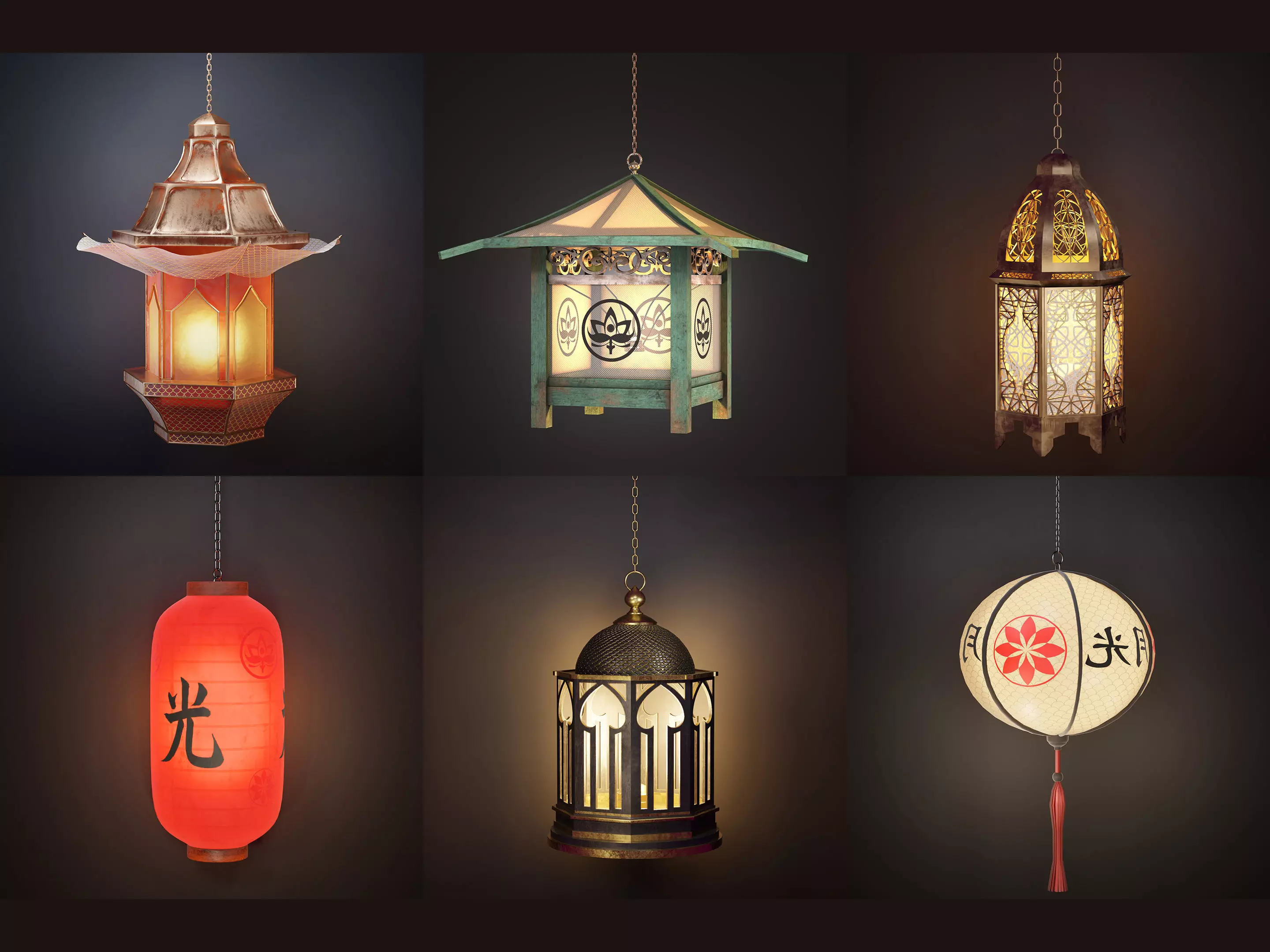 6 AsianLantern copper lantern hanging 3D Model Collection_0