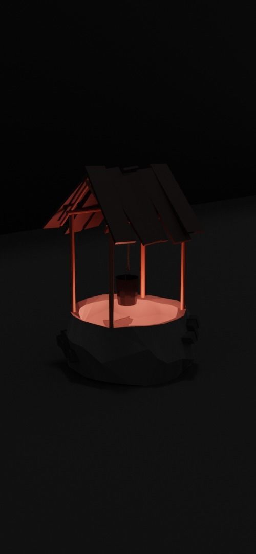 Low Poly Well wooden hut Low-poly 3D model_1