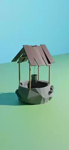 Low Poly Well wooden hut