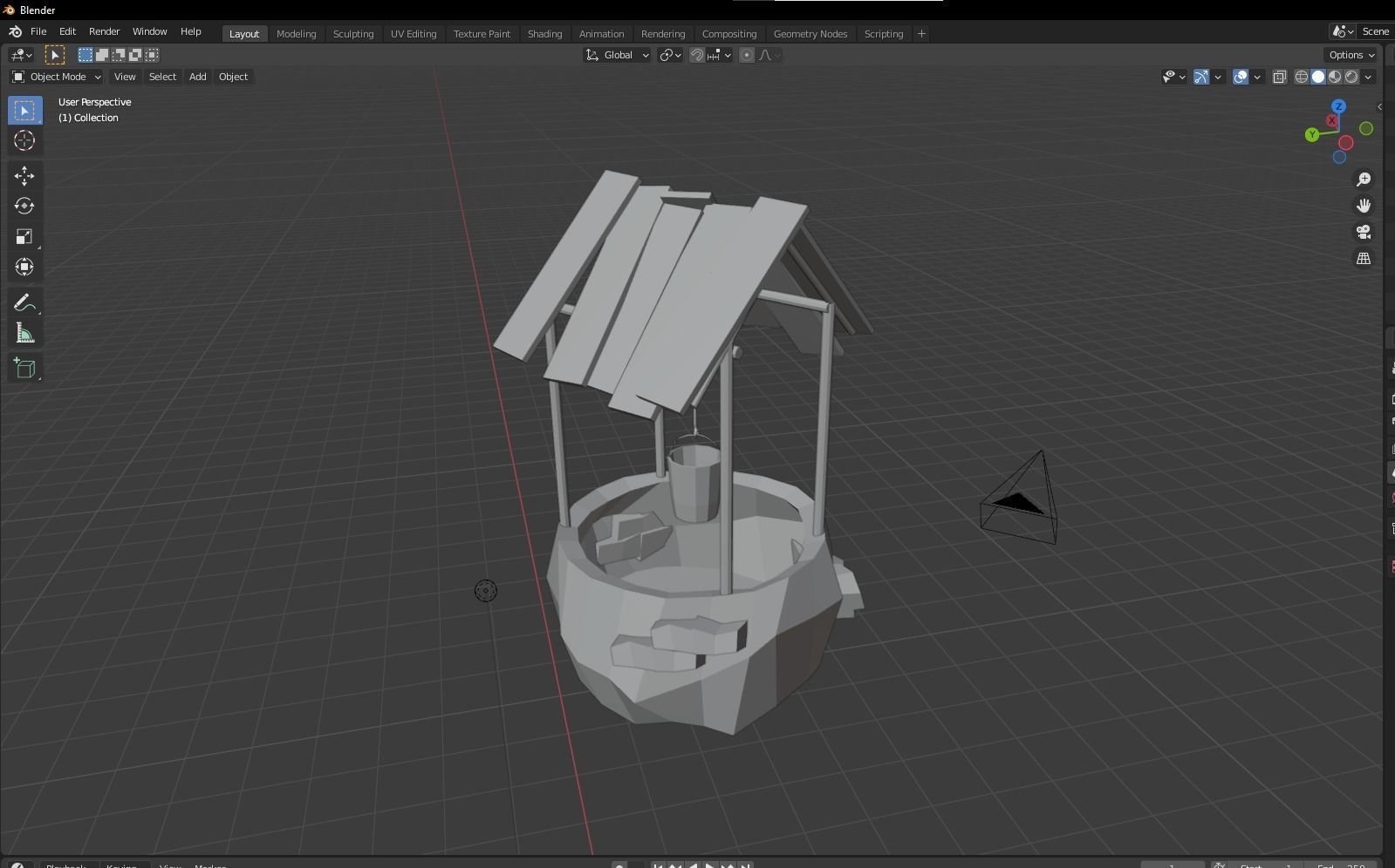 Low Poly Well wooden hut Low-poly 3D model_3