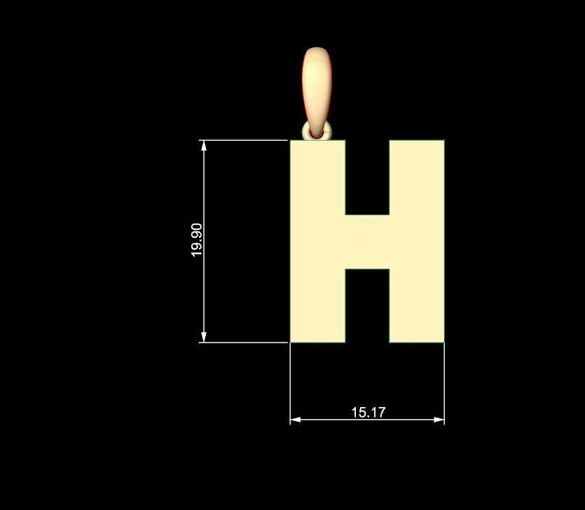 Initial Letters Pendant Bulky Pixels H 3D print model_4
