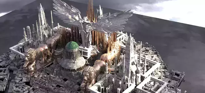 Advanced High civilization city with statues