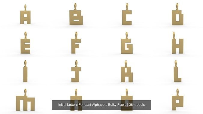 Initial Letters Pendant Alphabets Bulky Pixels 3D Model Collection