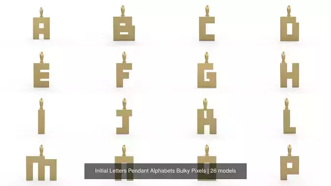 Initial Letters Pendant Alphabets Bulky Pixels 3D Model Collection