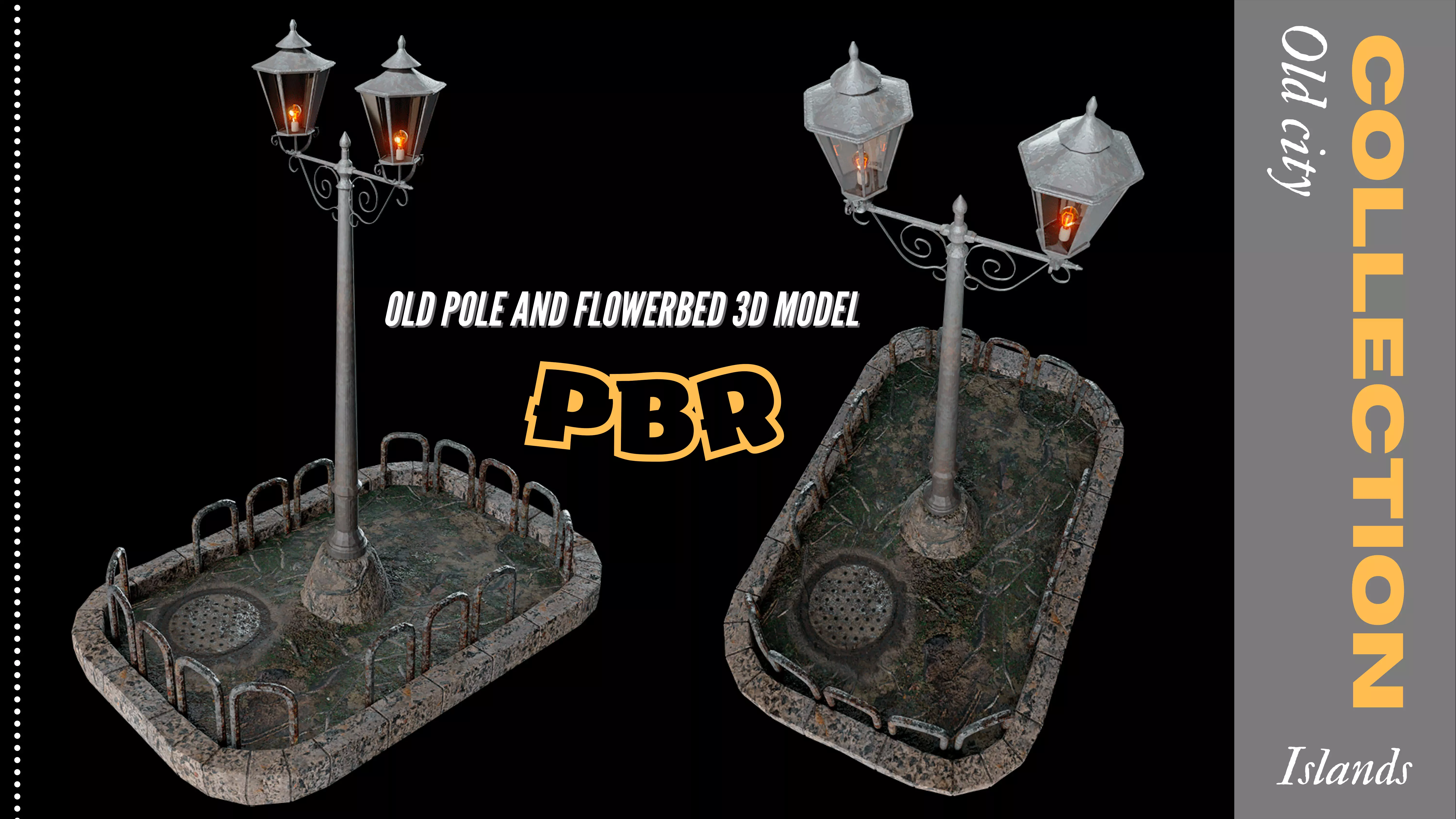 Old pole and flowerbed 3d model 3D model