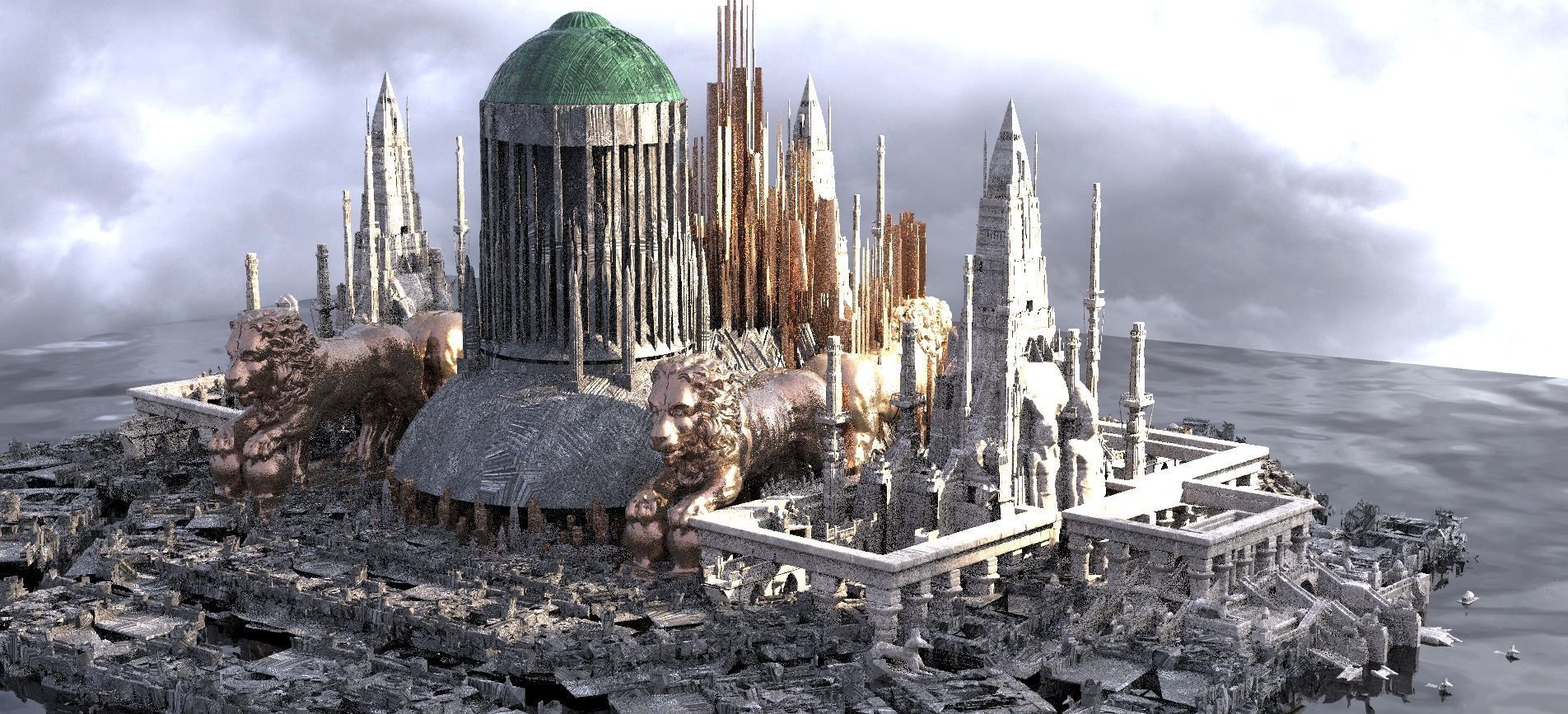 Star wars influenced city High Council Kitbash 3D model_2