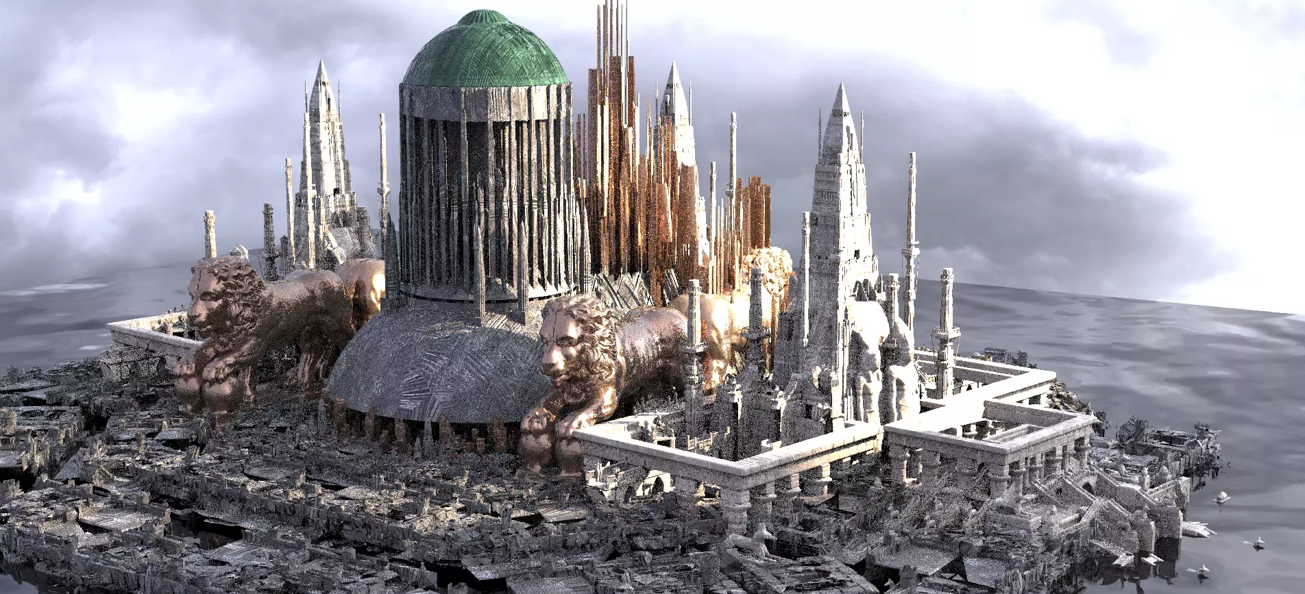 Star wars influenced city High Council Kitbash 3D model_0