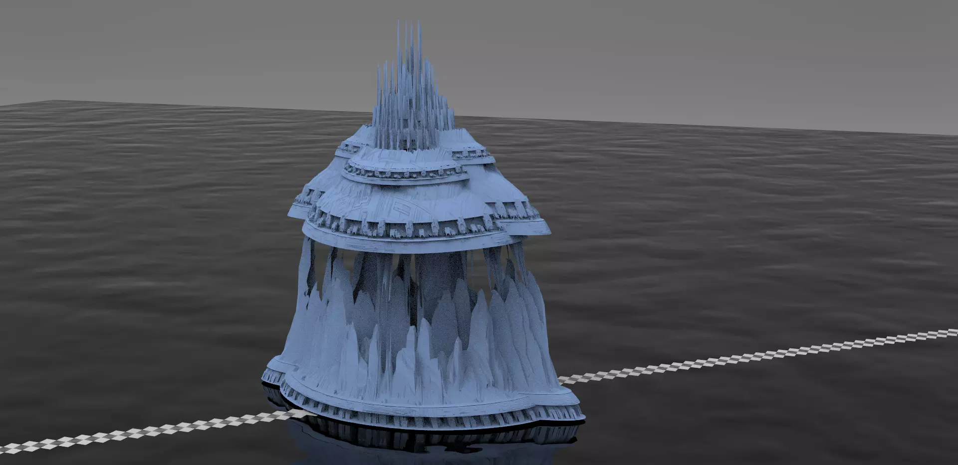 Sci fi City Dome floating island 3D model_0