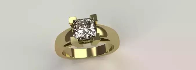 Princess Cut Ladies Diamond Ring V-Prong Setting Gold Silver 3D print model