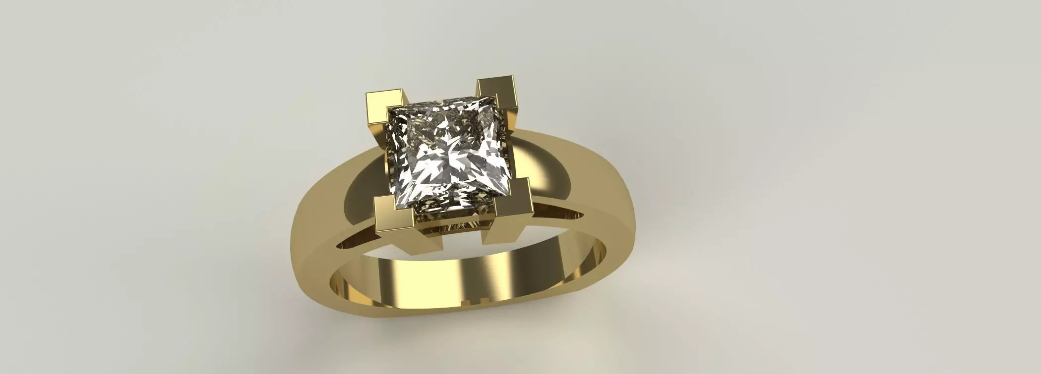 Princess Cut Ladies Diamond Ring V-Prong Setting Gold Silver 3D print model