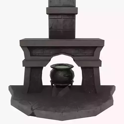 Stylized Fireplace and Cauldron part of Witch Interior pack 3D Model Collection