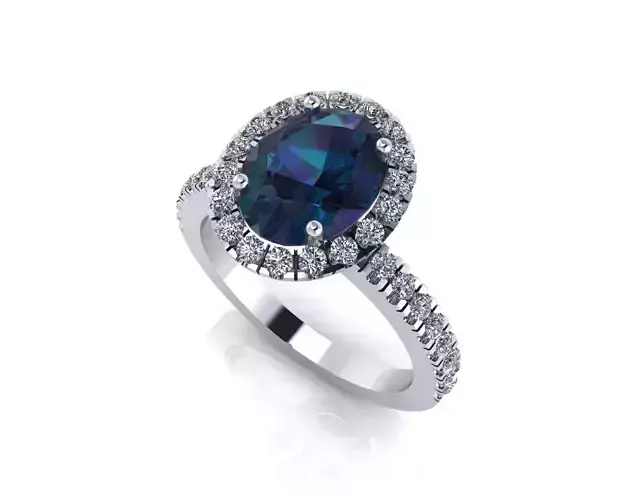 Oval ring with Halo and Shoulder Diamonds