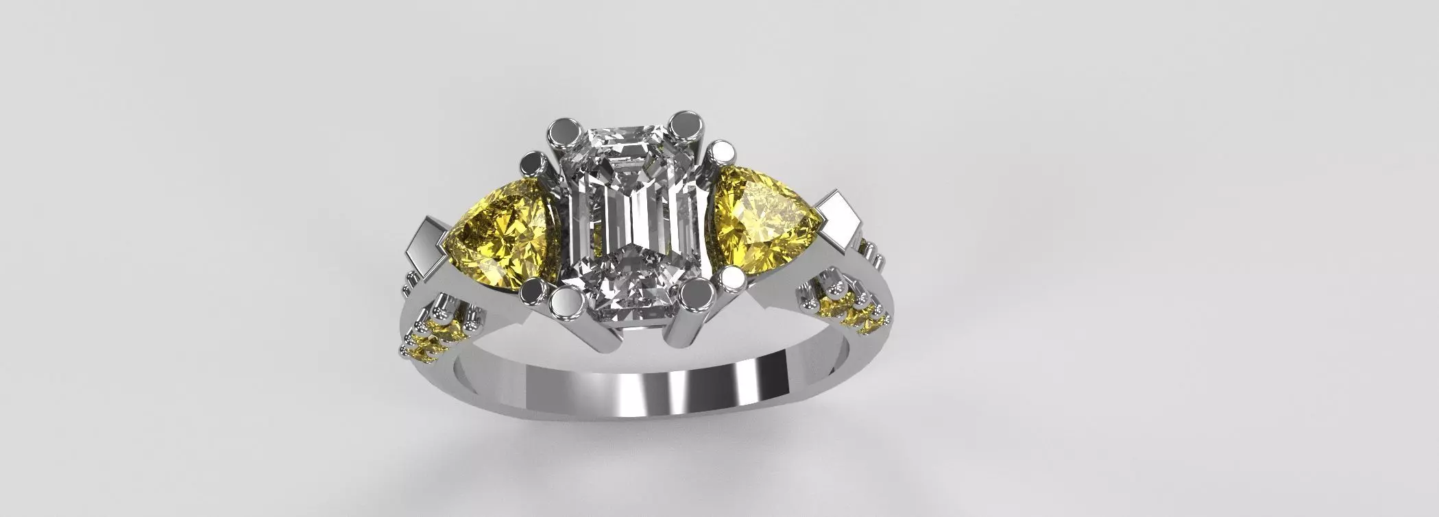 Three Stone Ladies Diamond Ring Euro Shank Size 7 Emerald 3D print model