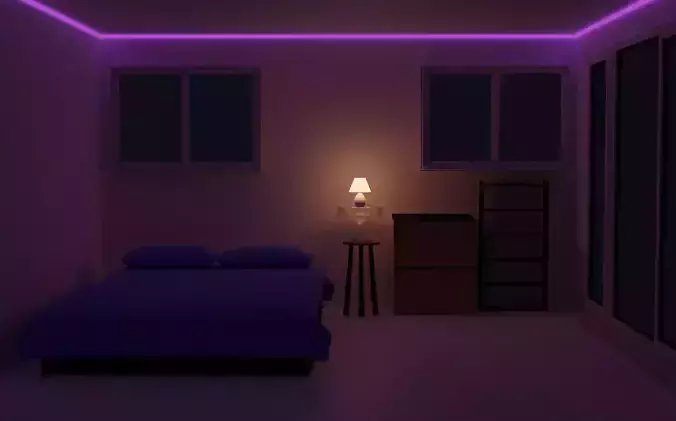 Interior 3D room with lighting and bed Free 3D model