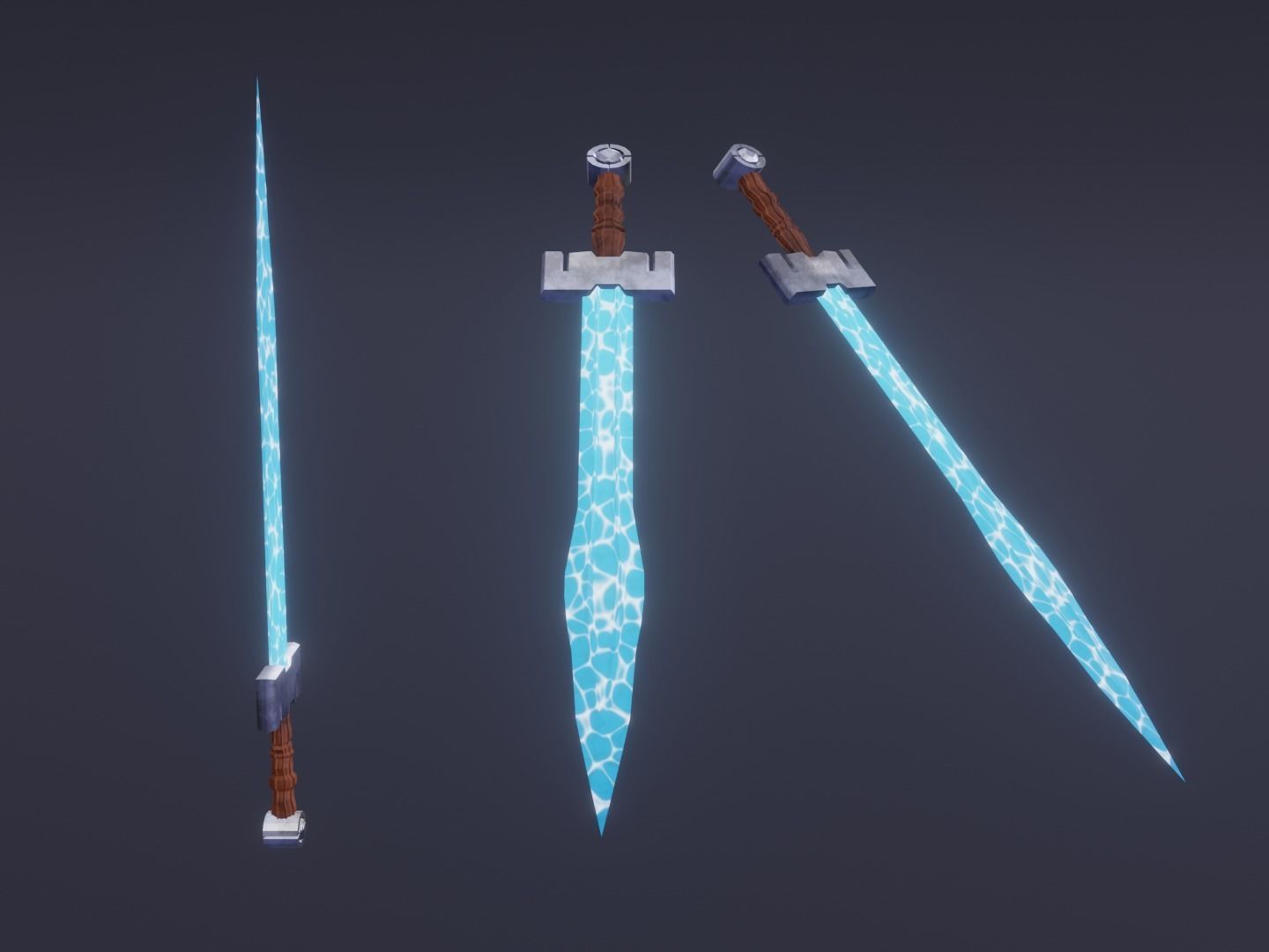 Fantasy Water Sword - Elemental Sword Low-poly 3D model_1