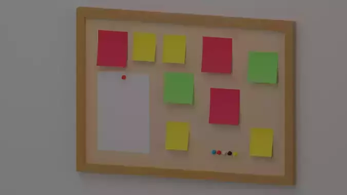 Cartoon Cork Board With Push Pin Low-poly 3D model