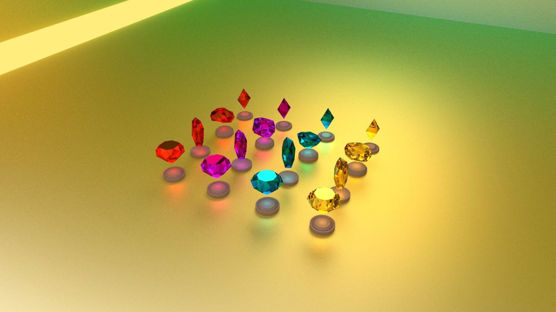Low Poly Diamonds colorful gems on table Low-poly 3D model_4