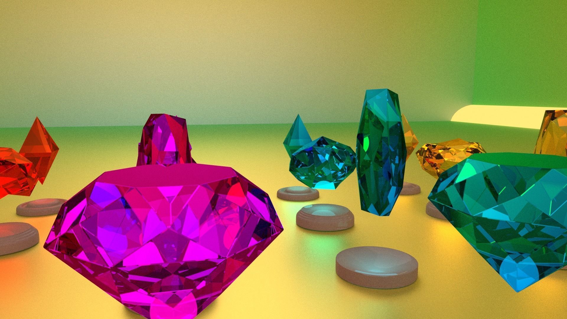 Low Poly Diamonds colorful gems on table Low-poly 3D model_1