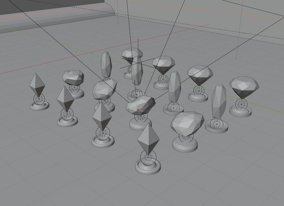 Low Poly Diamonds colorful gems on table Low-poly 3D model_2