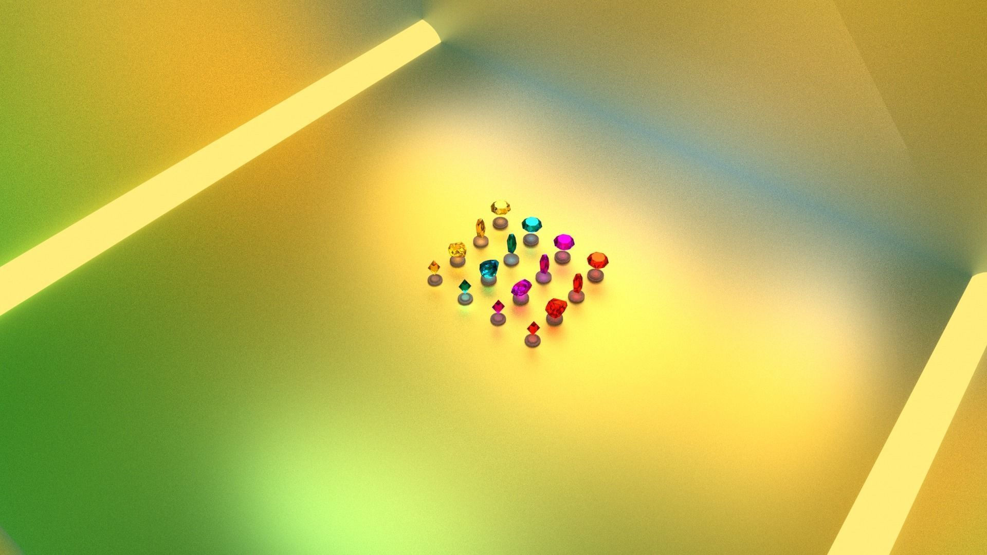 Low Poly Diamonds colorful gems on table Low-poly 3D model_6