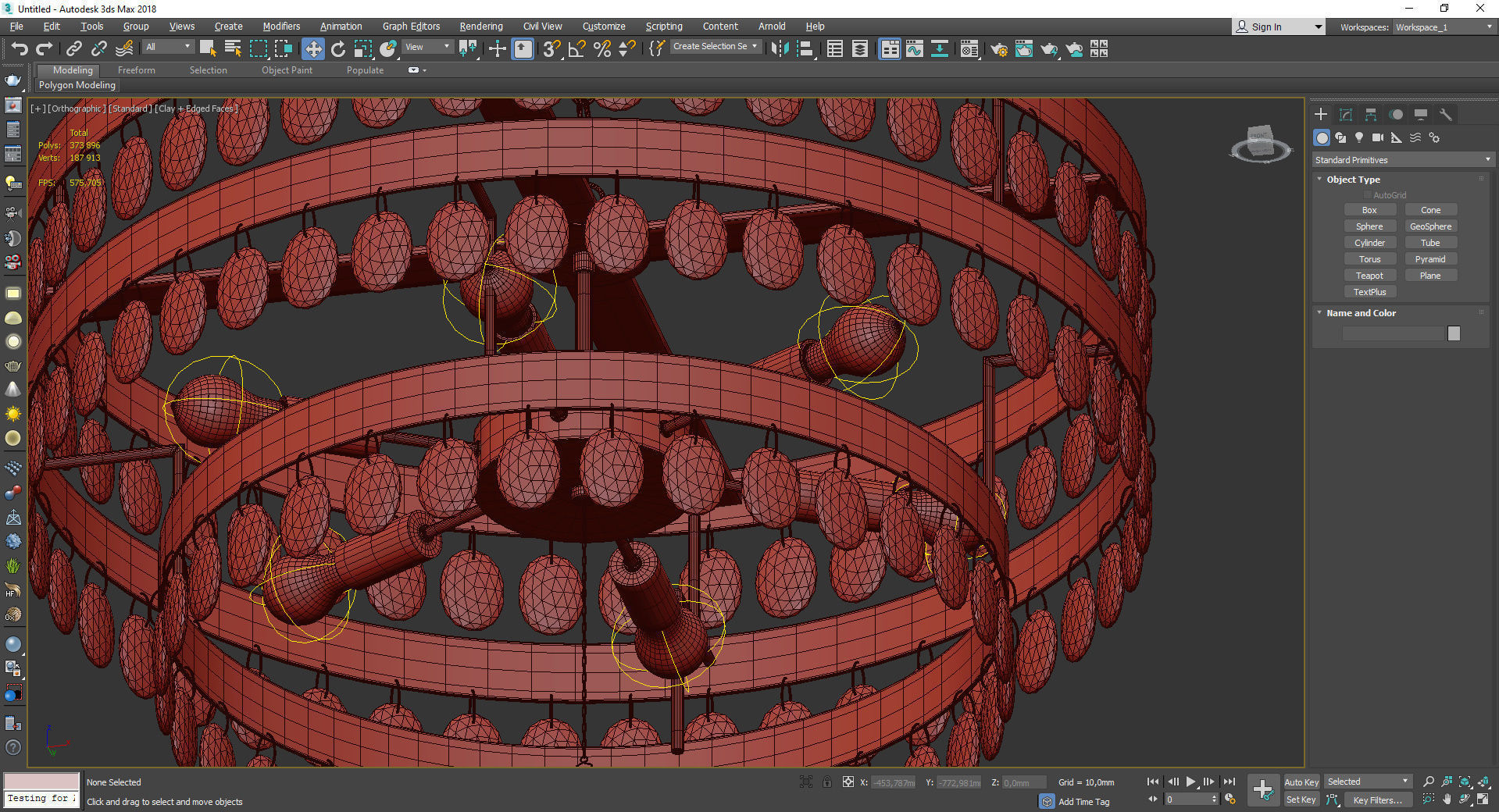 Perla 6 Light Chandelier Antiqued Gold Low-poly 3D model_4