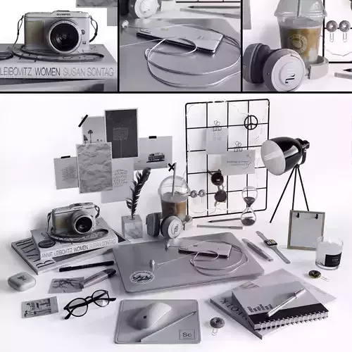 Workplace 1 items on desk 3D model