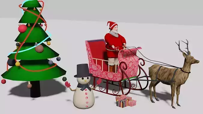 Santa and snowman Low-poly 3D model