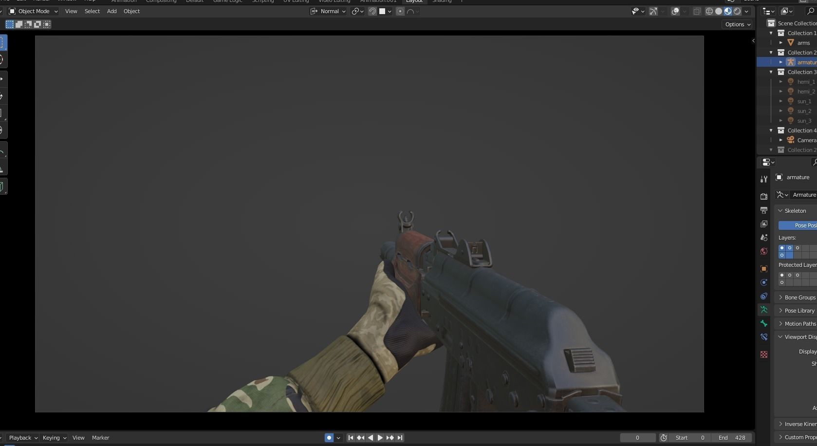 aks74 Fps hands all anim 3D model_2