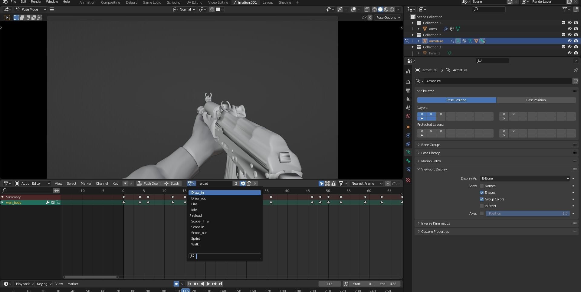 aks74 Fps hands all anim 3D model_5