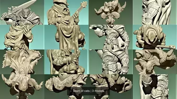Team of cats 3D Model Collection