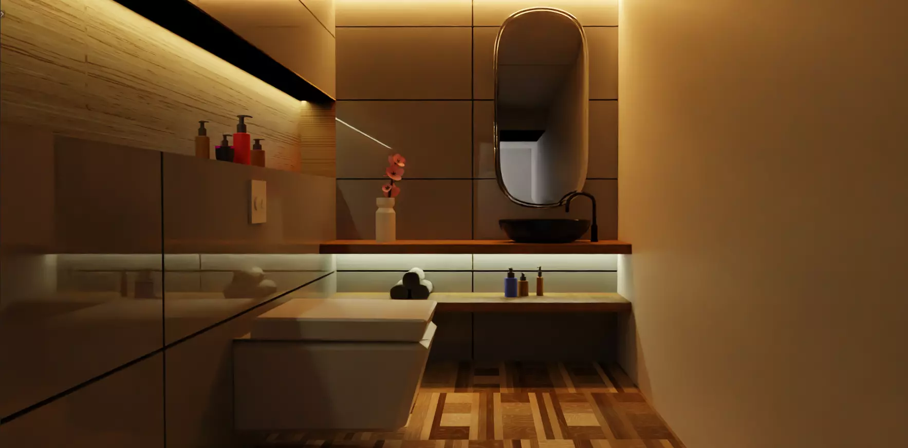 bathroom modern with wooden flooring Free 3D model