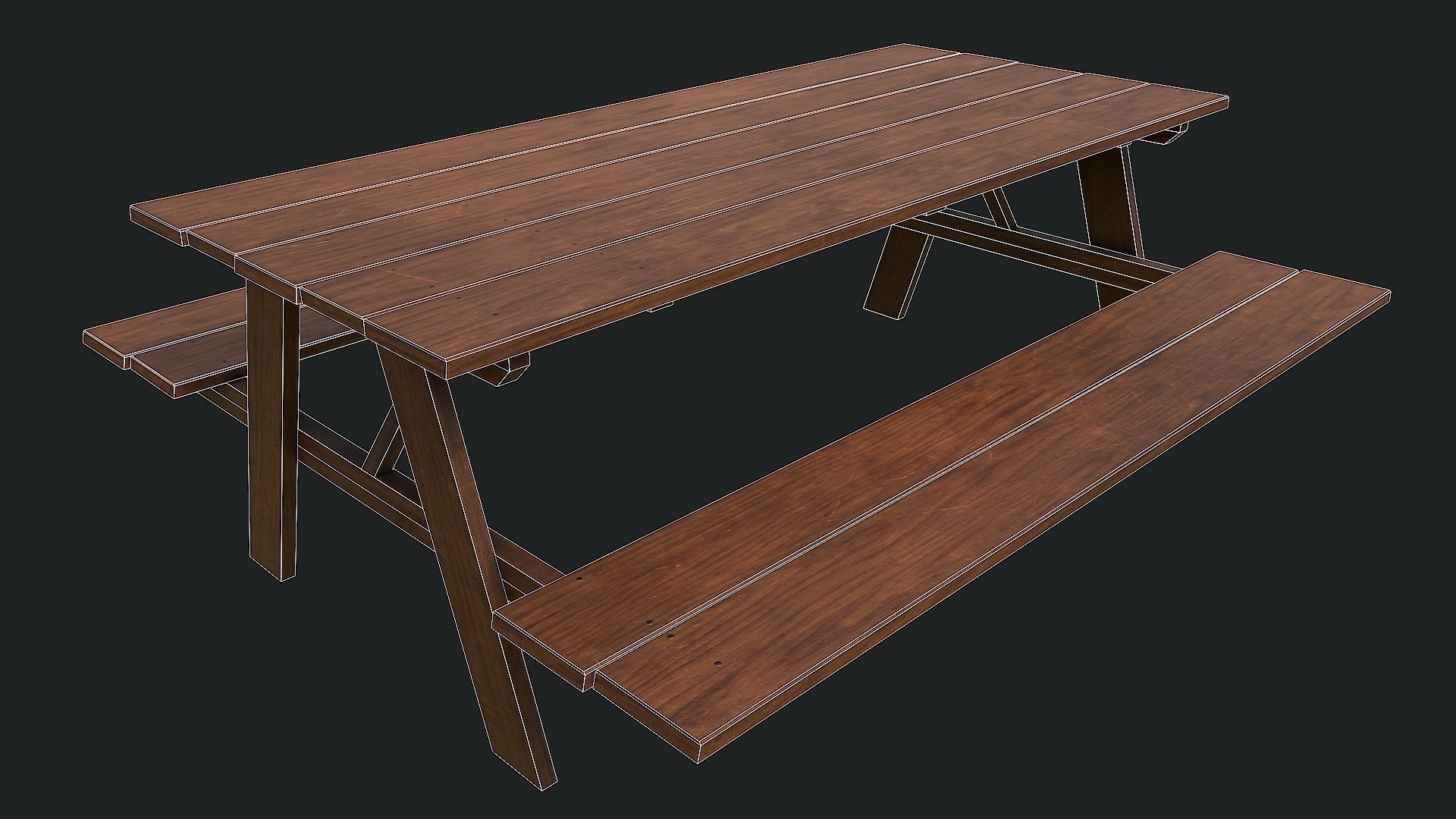 Pack of 6 Medieval Wooden Tables Low-poly 3D model_42