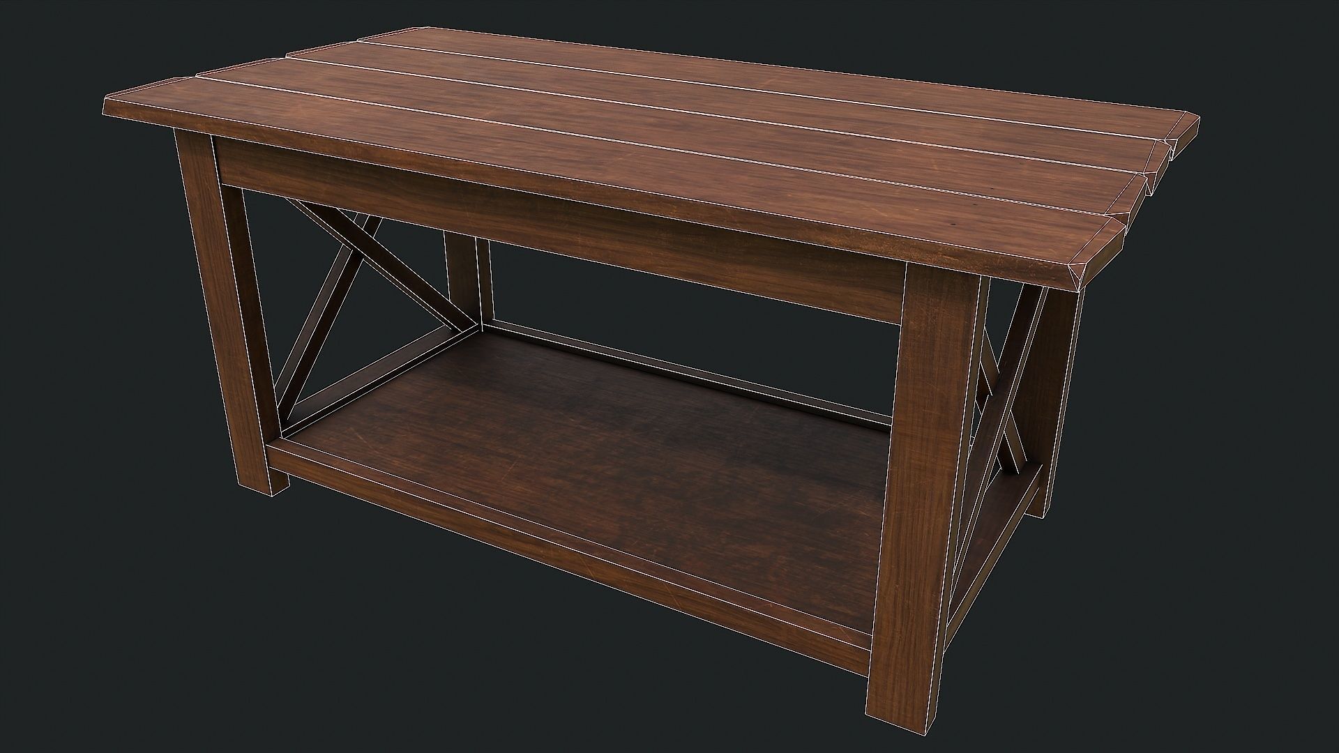 Pack of 6 Medieval Wooden Tables Low-poly 3D model_33