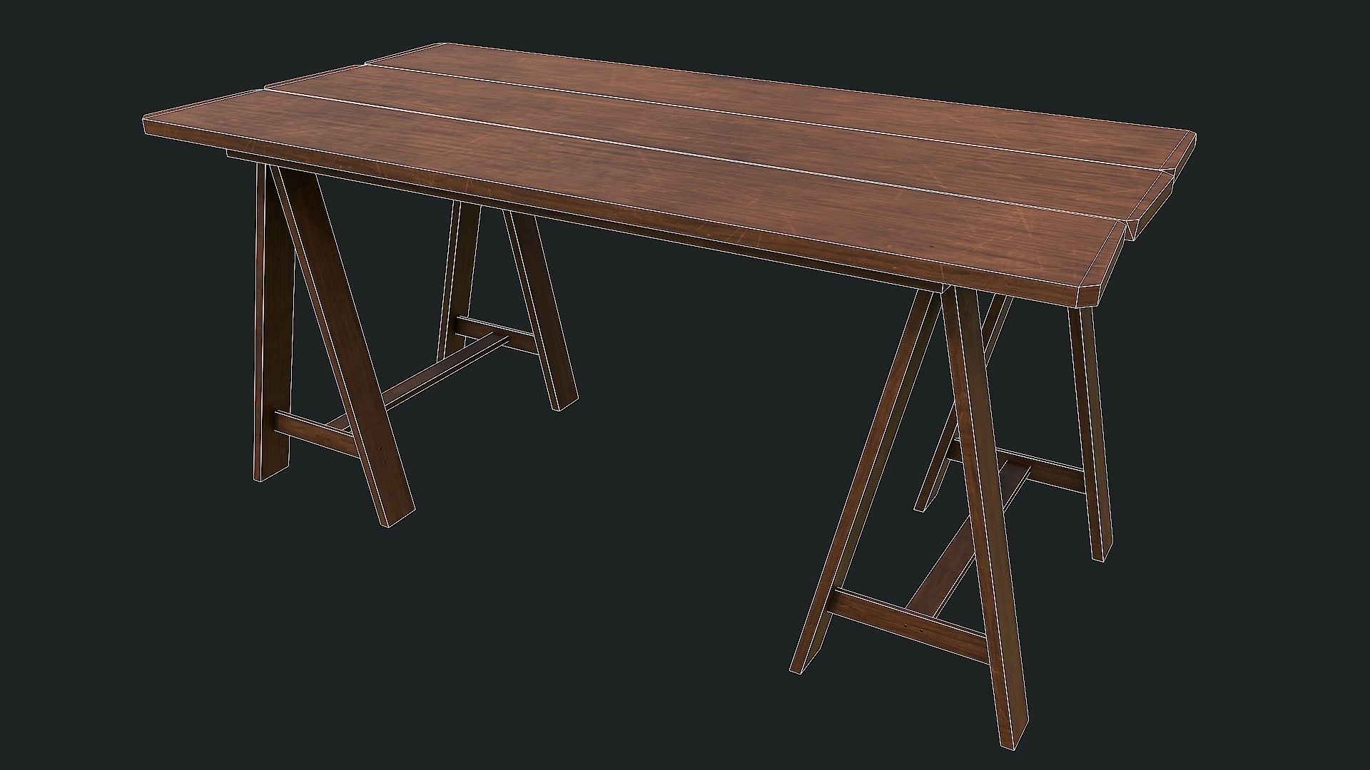 Pack of 6 Medieval Wooden Tables Low-poly 3D model_15