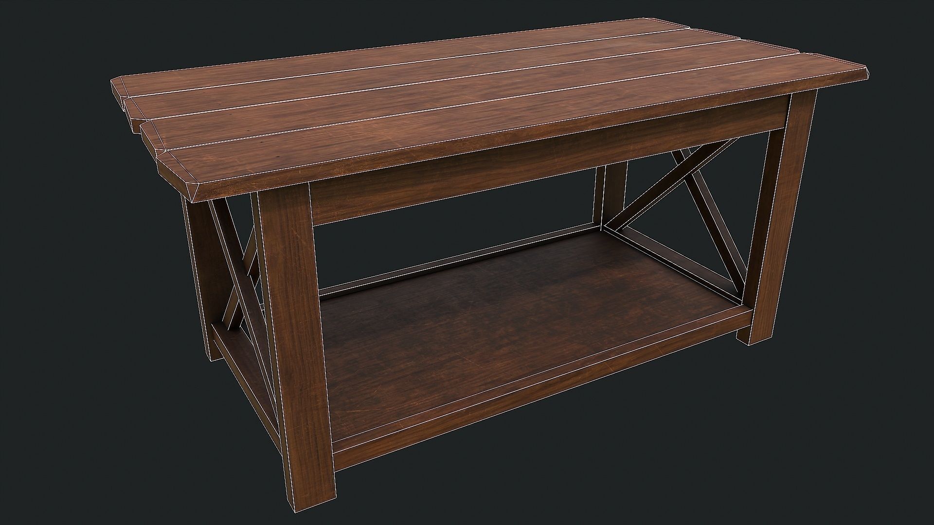 Pack of 6 Medieval Wooden Tables Low-poly 3D model_34