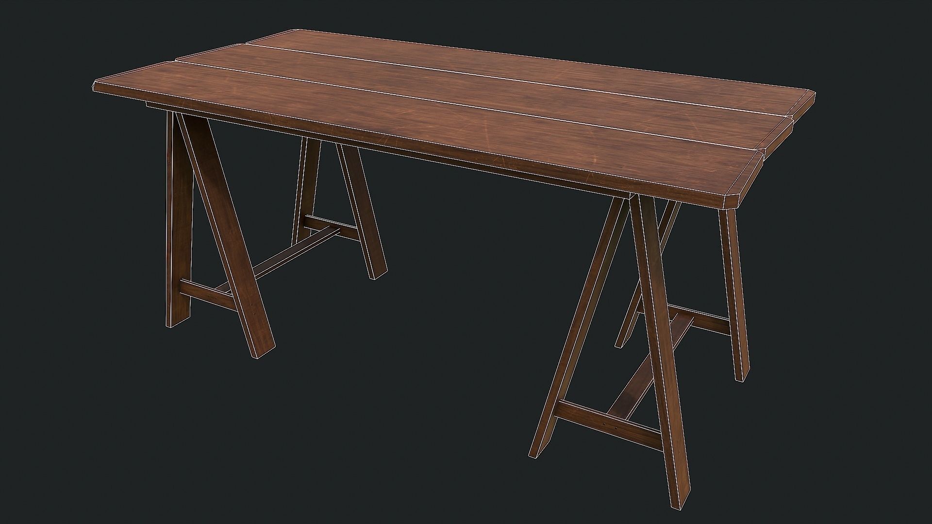 Pack of 6 Medieval Wooden Tables Low-poly 3D model_17