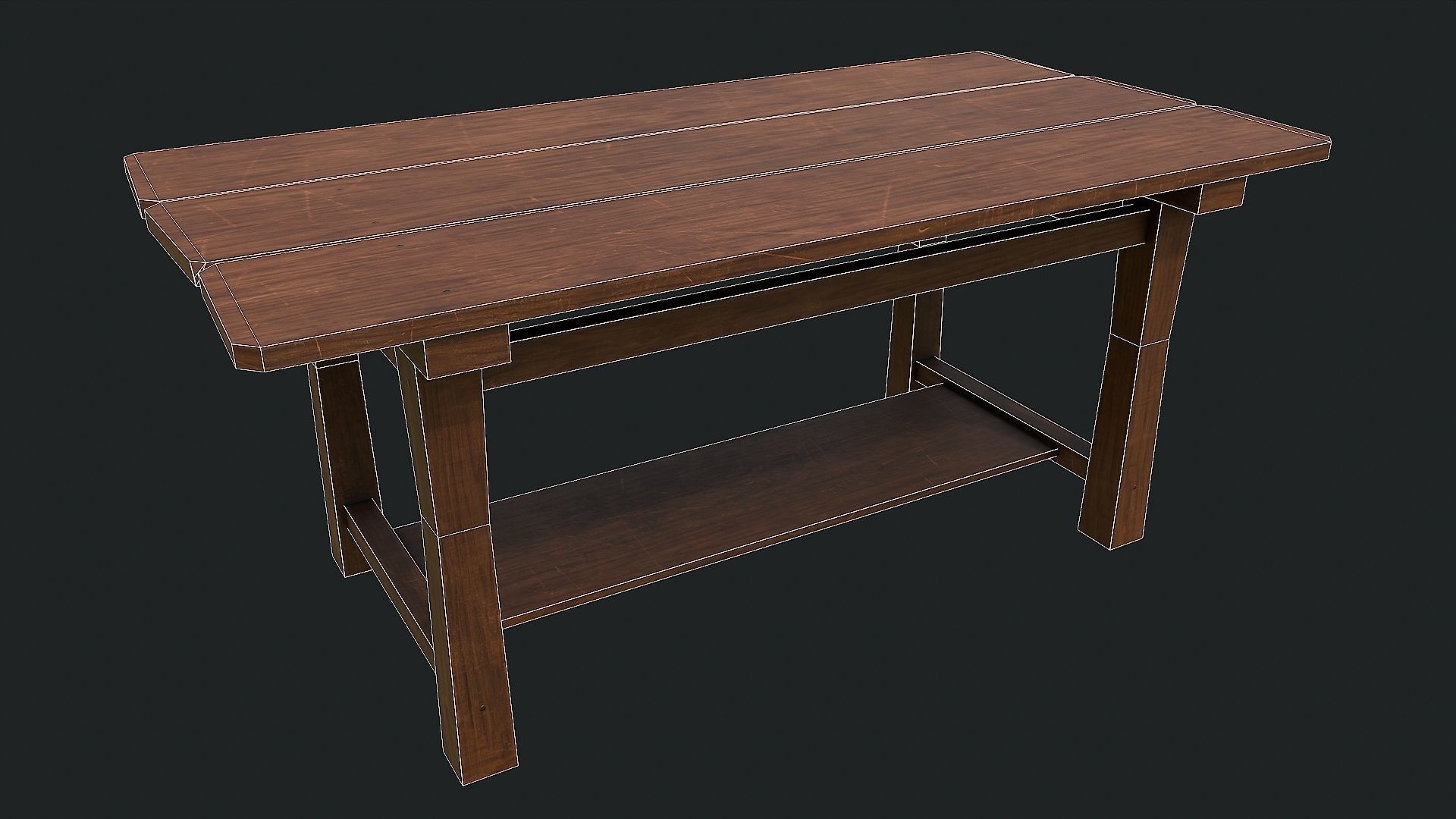 Pack of 6 Medieval Wooden Tables Low-poly 3D model_24