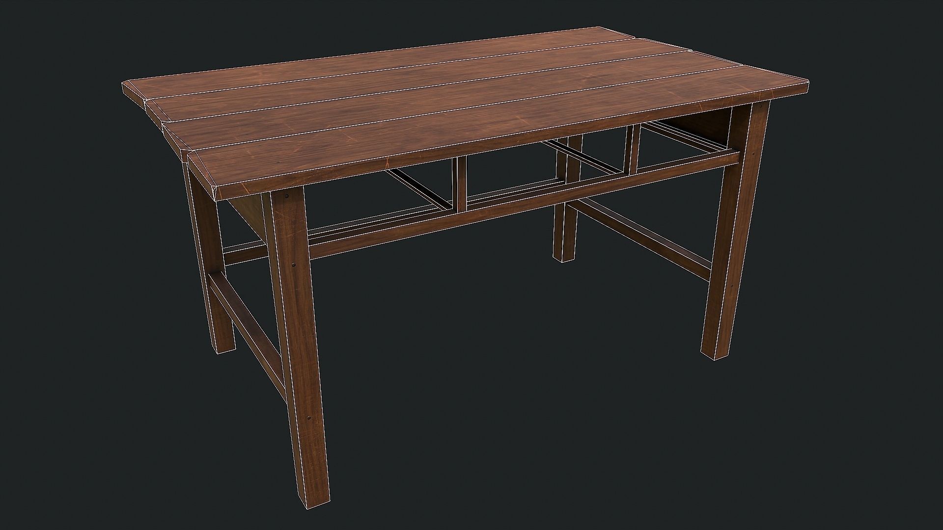 Pack of 6 Medieval Wooden Tables Low-poly 3D model_8