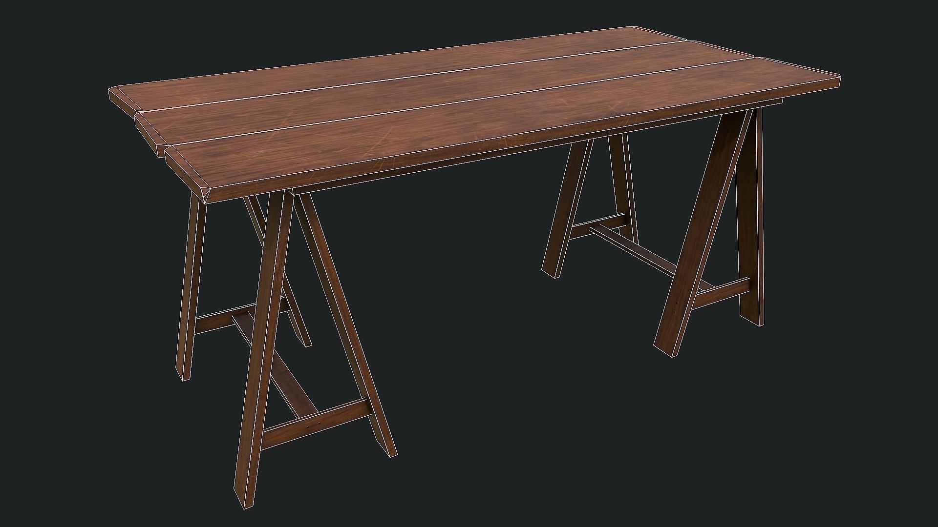 Pack of 6 Medieval Wooden Tables Low-poly 3D model_18