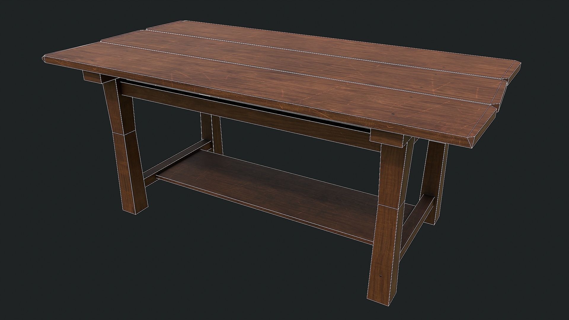 Pack of 6 Medieval Wooden Tables Low-poly 3D model_25