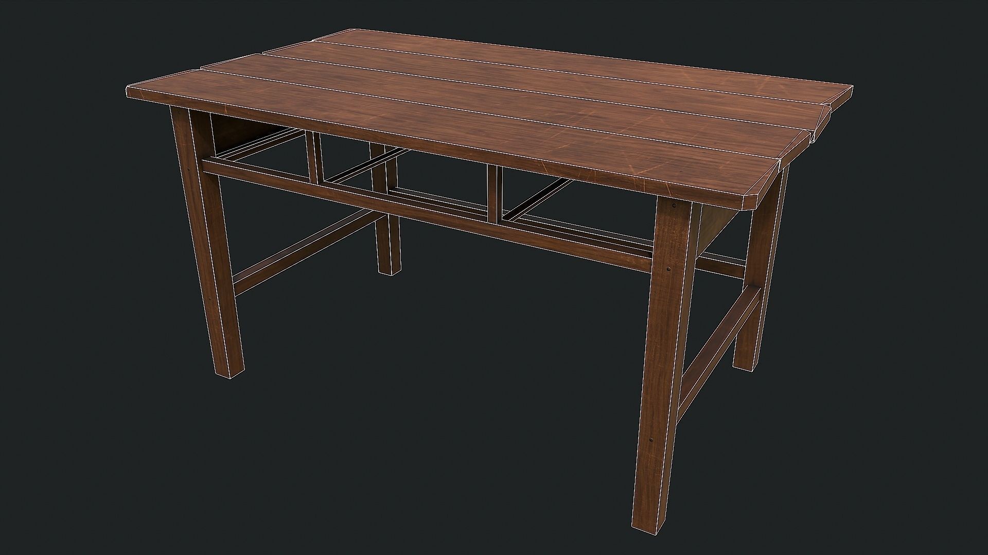 Pack of 6 Medieval Wooden Tables Low-poly 3D model_7