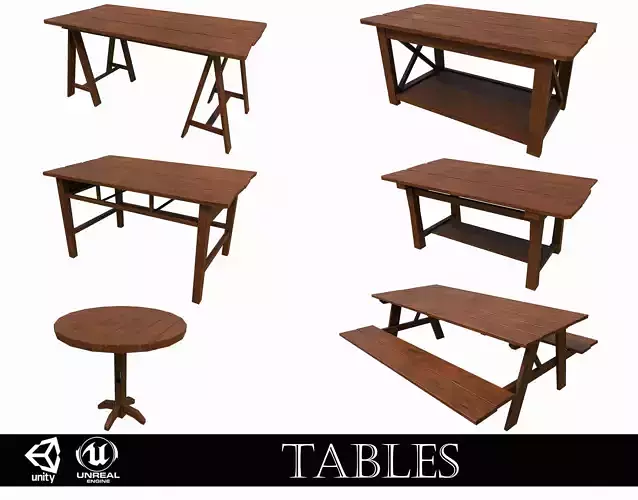 Pack of 6 Medieval Wooden Tables
