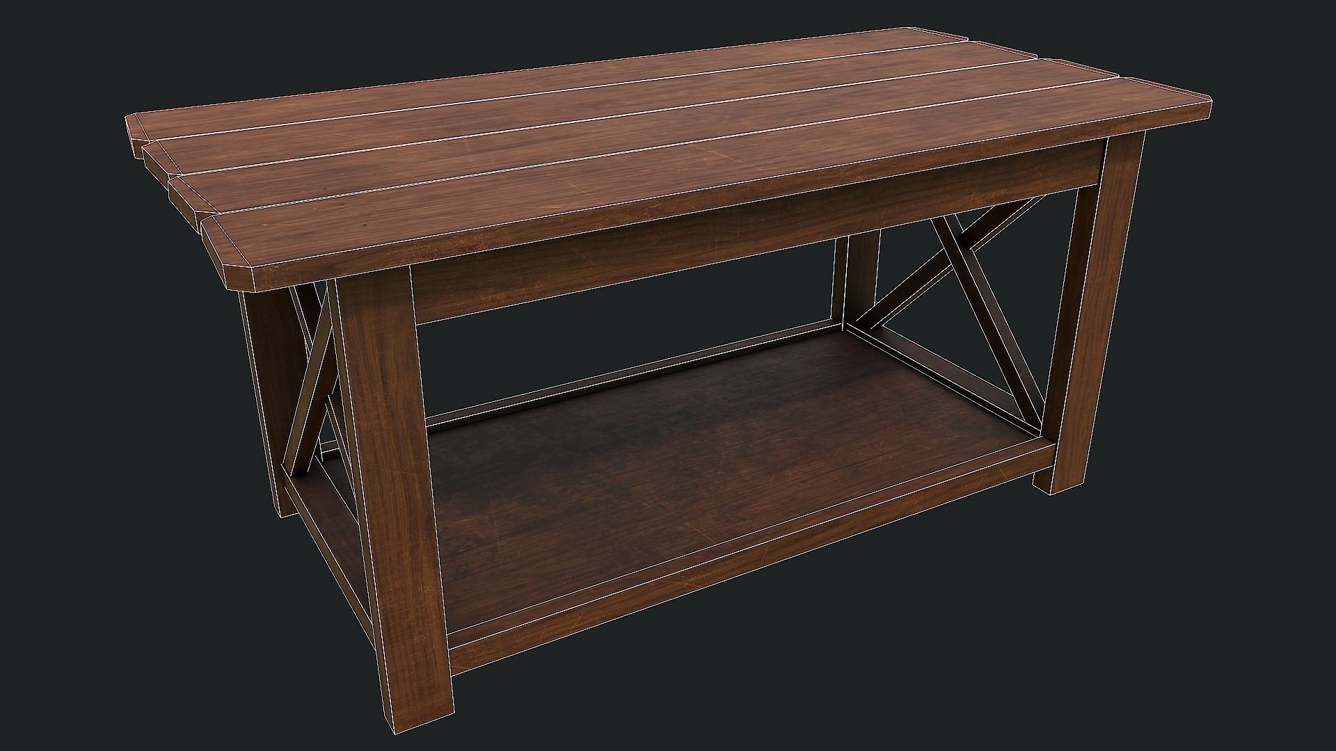 Pack of 6 Medieval Wooden Tables Low-poly 3D model_32