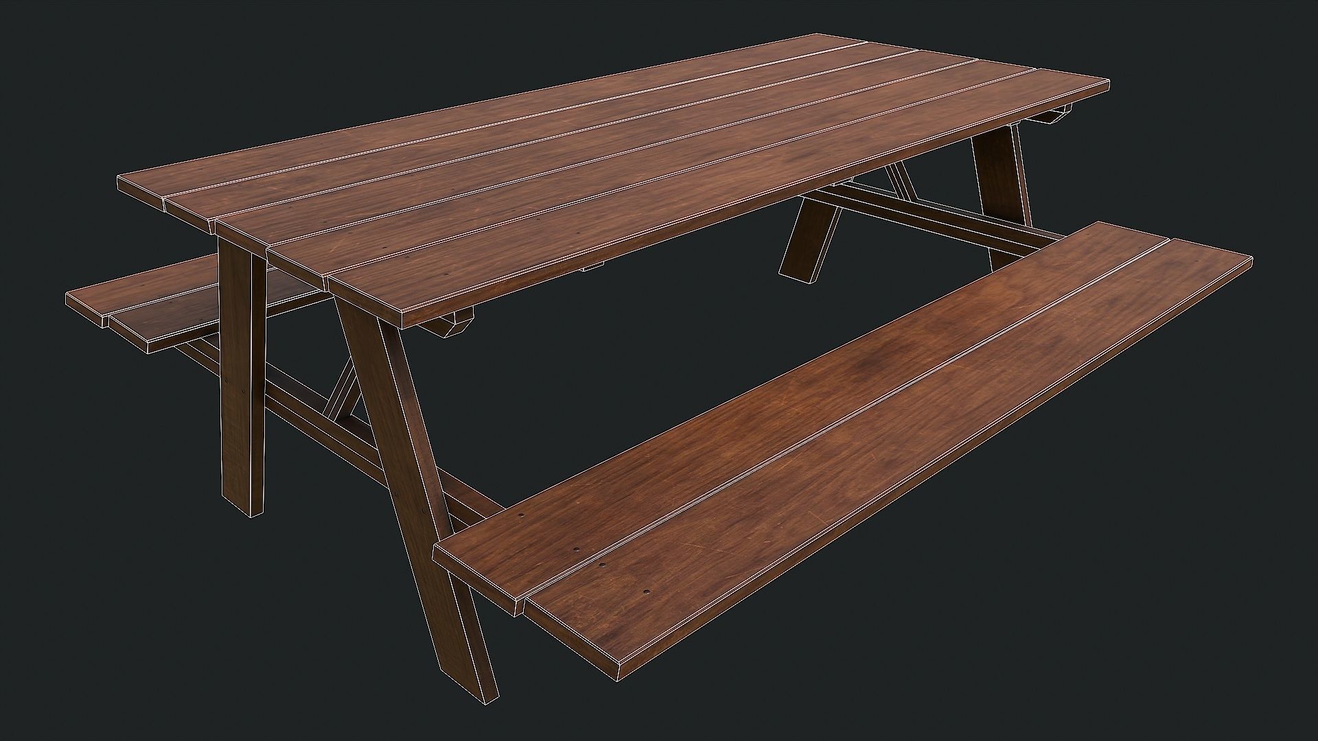 Pack of 6 Medieval Wooden Tables Low-poly 3D model_40