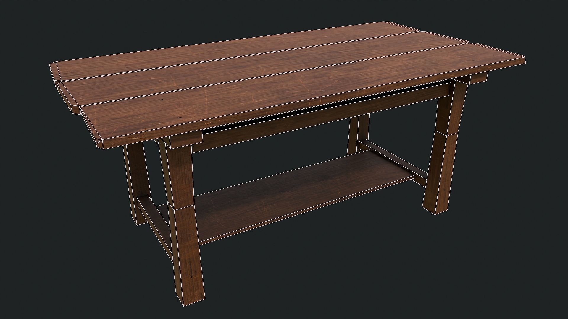 Pack of 6 Medieval Wooden Tables Low-poly 3D model_26